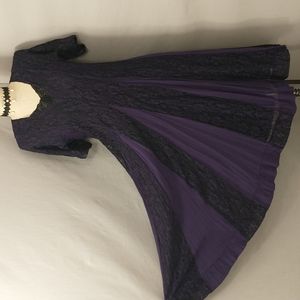 Purple on Black Bohemian Vintage Dress Lace 80s Boho Festival Feminine Nostalgia
